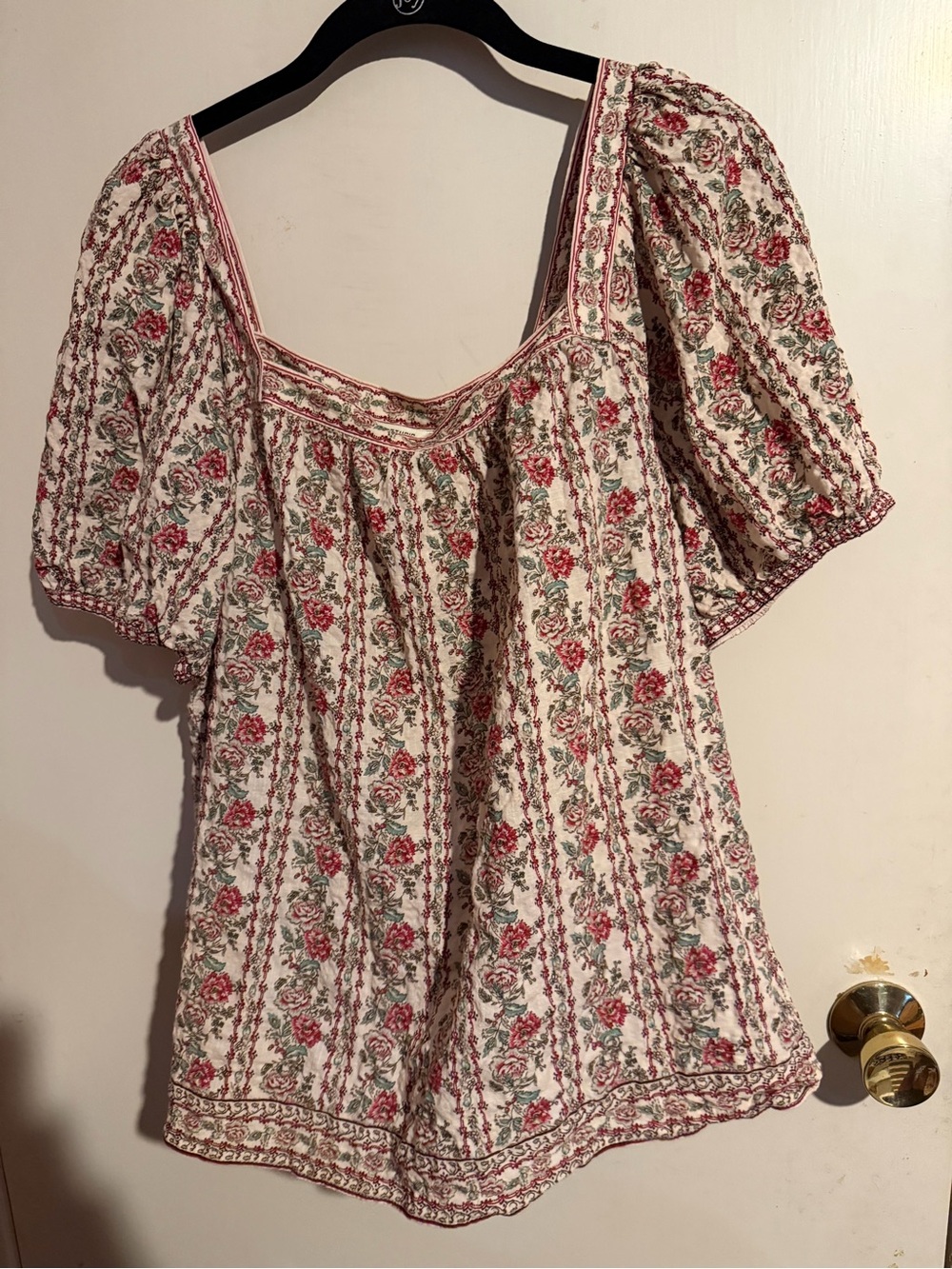 Max Studio Cream Floral Square-Neck Peasant Blouse